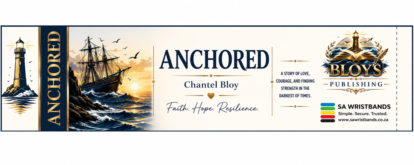 Anchored book launch wristband by Bloy's Publishing