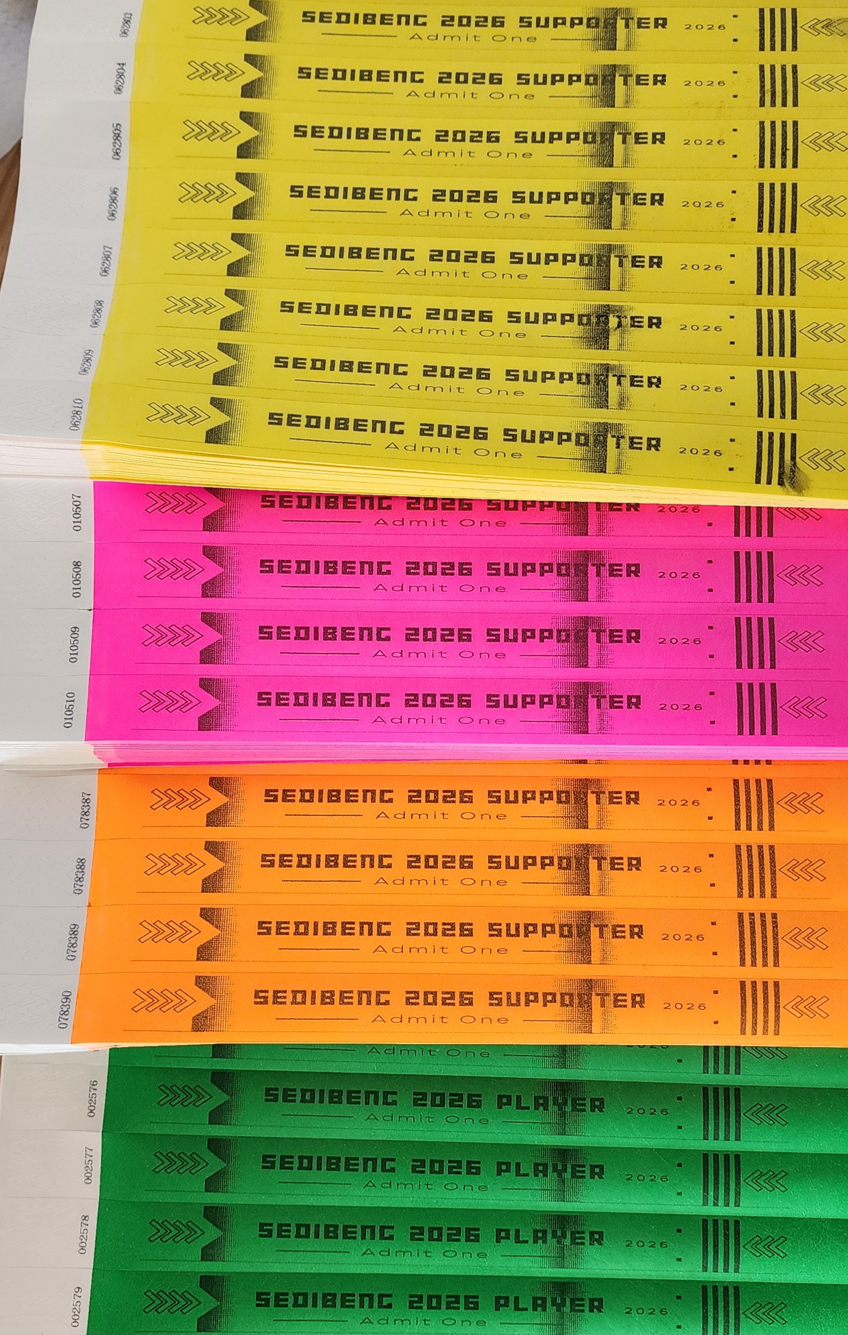Sedibeng 2026 Supporter and Player wristbands